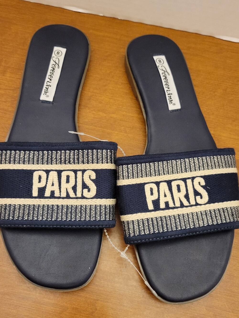Forever Link Blue 'Paris' Slide Sandals, Size 8, NWOT